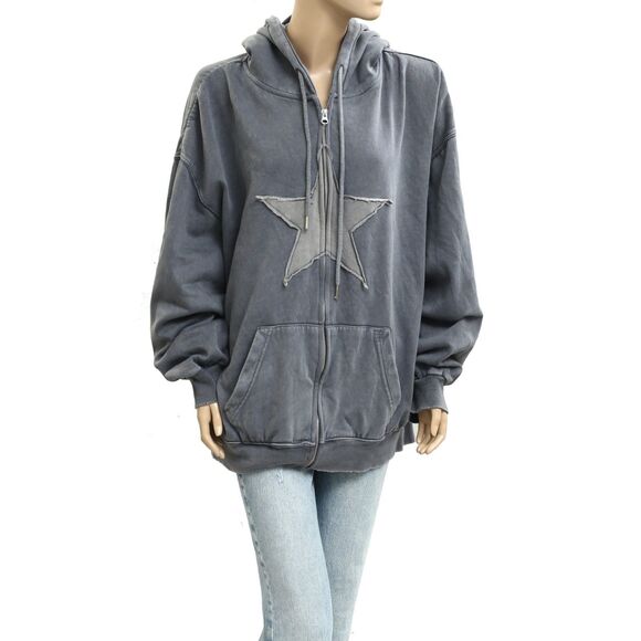 BDG UO Star Washed Black Dusty Hoodie Jacket Top Zip-up Long Sleeve XL 282910 - Picture 7 of 12